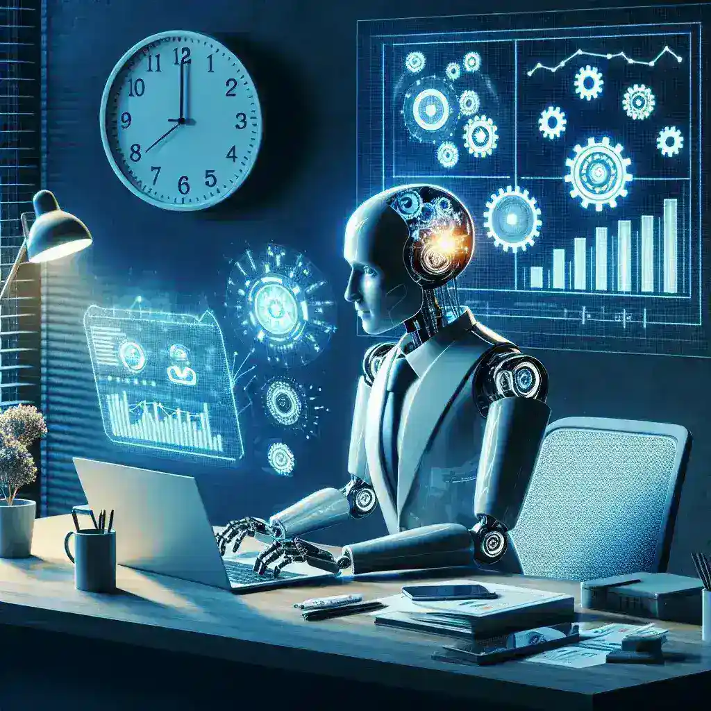 "Immagine che illustra l'uso dell'intelligenza artificiale per automatizzare le attività lavorative, evidenziando come questa tecnologia stia trasformando il mondo del lavoro in una rivoluzione o evoluzione delle pratiche professionali."