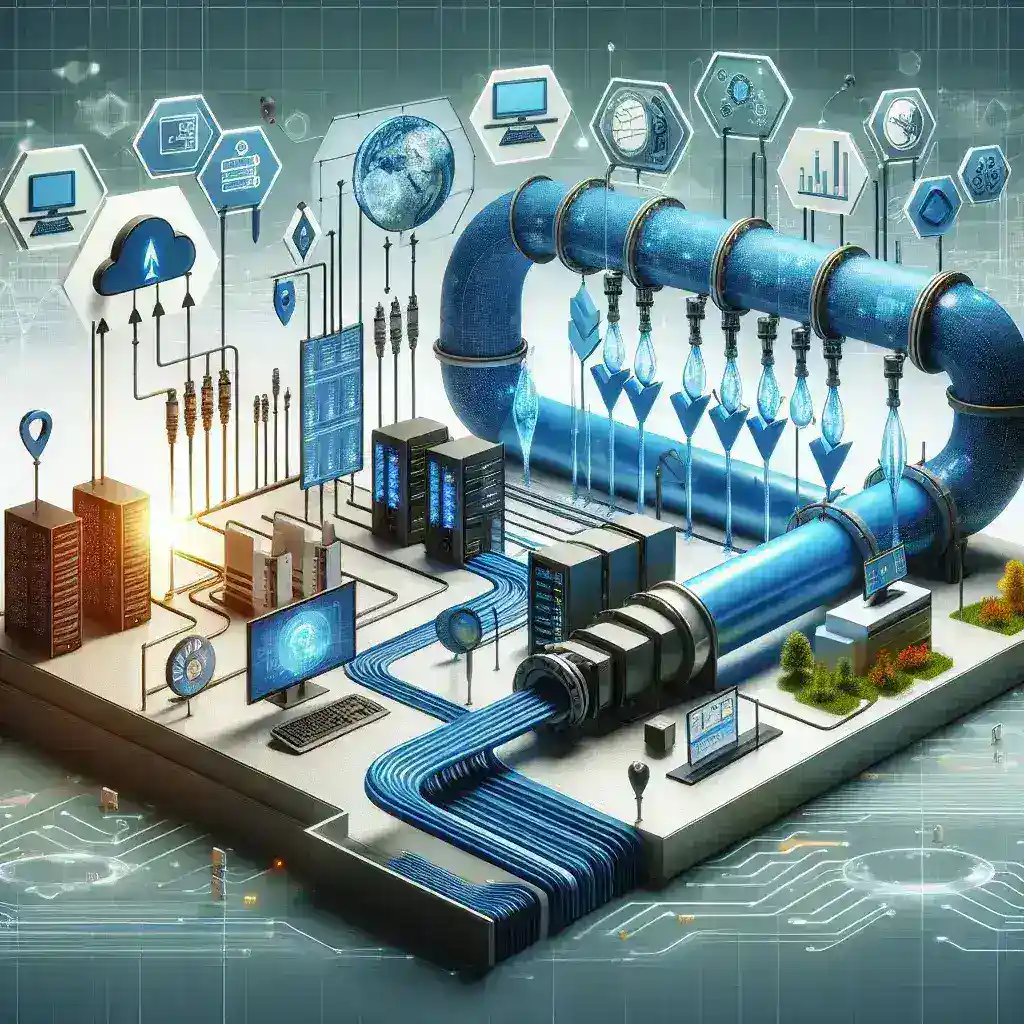 "Visualizzazione delle soluzioni avanzate per il monitoraggio del data flow nelle pipeline ETL, illustration per la guida completa 2024 su tecniche e strumenti innovativi."